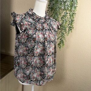 Dorothy Perkins Floral Ruffle Blouse - Black and Pink